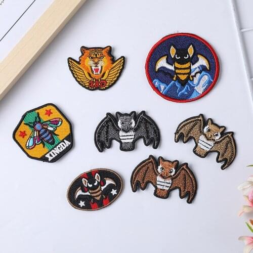 50pcs/lot Embroidery Patches Letters Clothing Decoration Accessories Animal bat tiger badge Diy Iron Heat Transfer Applique