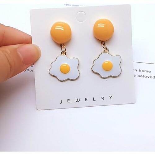 New Trendy Poached Egg Dangle Earrings Funny Korean Yellow Fried Egg Earrings Fashion Jewelry for Women Gift for New Year