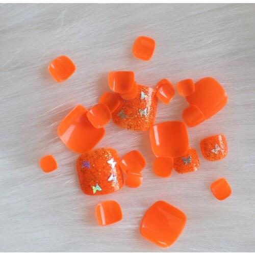 24pcs New High-grade High quality fashion full drill handmade round toe fake nail orange