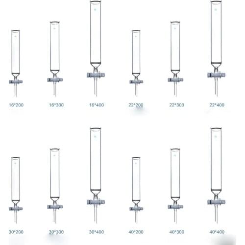 O/D 16/22/30/40mm Length 200/300/400mm Tube O.D:9-10mm Glass Chromatography Column PTFE Stopcock Ground Cone