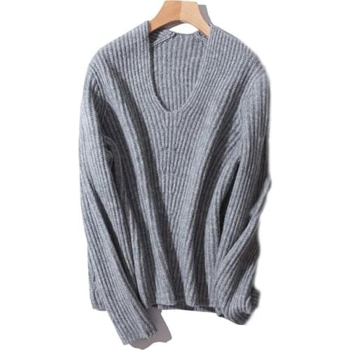 2021 Autumn Winter Wool Blend Casual Sweater Thick V Neck Loose Pullover Cardigan