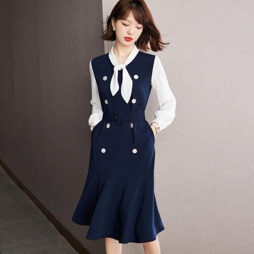 Long Sleeved Bow Midi Korean Fashion Kawaii Casual WomenS Elegant Dresses Autumn For Women 2021 Female Clothing Sukienka