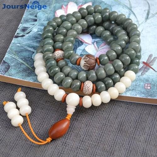 Weathering White Skin Natural Bodhi Bracelets Necklace Buddha Prayer Mala Tibetan Style Hand String for Women Men Lucky Jewelry