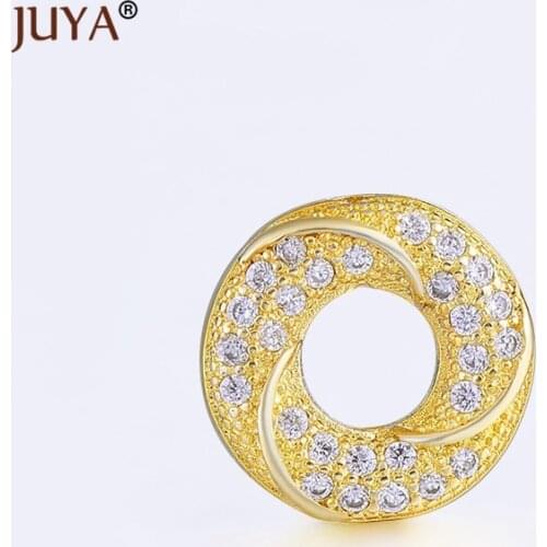 Supplies For Jewelry Gold/ Micro Pave Cubic Zirconia Stone Copper Metal Round 14MM Spacer Beads For Handmade DIY Jewellery