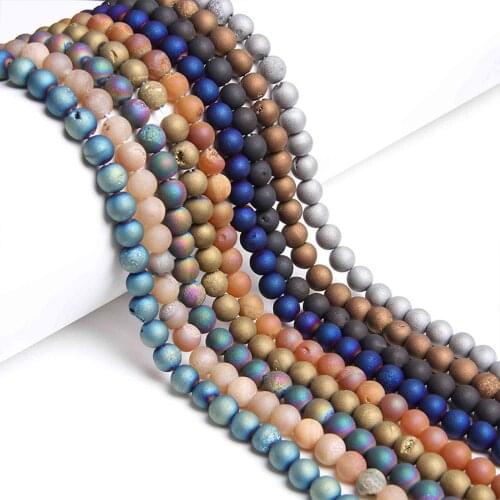 15.5" Multi Color Druzy Agates Beads 6 mm 8 mm 10 mm 12 mm Wholesale Matte Natural Crystal Agat Beads For DIY Making Jewelry