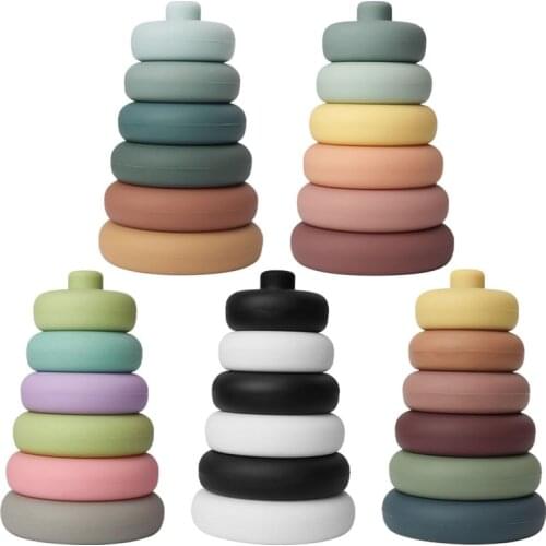 Multicolor Circle Jenga for Baby Baby Toys Teethers Toy Educational Squeeze Baby Blocks Soft Building Blocks 6 Months & Up 6PCS