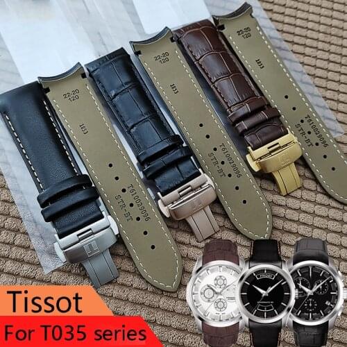For Tissot T035 Watch Strap Bracelets Calfskin Genuine Cow Leather Watchband Belt T Butterfly Buckle Replacement 22mm 23mm 24mm