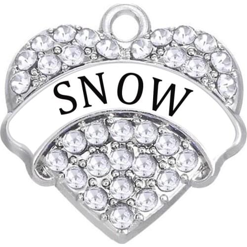 Christmas Decoration Winter Theme Alloy Crystal Hearts Shape Snow Message Charms & Pendant For Snowflake Jewelry Making