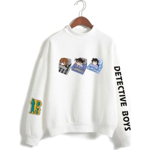 Anime Detective Conan Shirt Women High Collar Sweatshirt Fashion Trend Style Hoodie Material Comfortable girl white Tracksuit