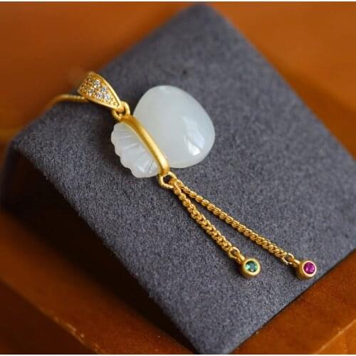S925 Sterling Silver Blessing Purse Tassel Pendant Simple Womens Mothers Day Natural Hetian Jade Lucky Bag Pendant Ornaments