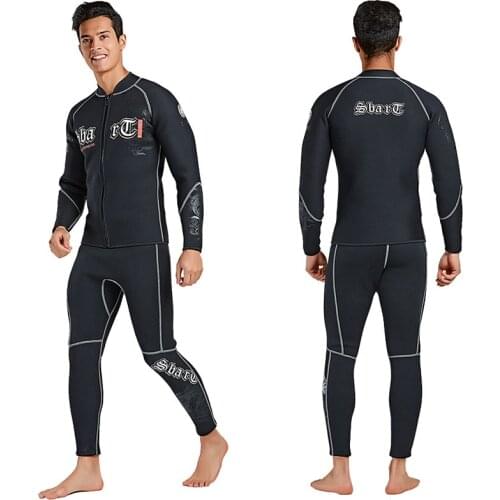 SBART 3MM Wet suit Mens Long Sleeve Black Tops Pants Cold-proof Toweling Lining Neoprene Nylon Dive Suit Winter Swim Scuba Dive