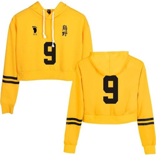 Cropped Hoodie Harajuku Casual Hooded Karasuno Streetweawr Tops Womens Sweatshirt Streetwear Print Anime Haikyuu Sexy Pullovers