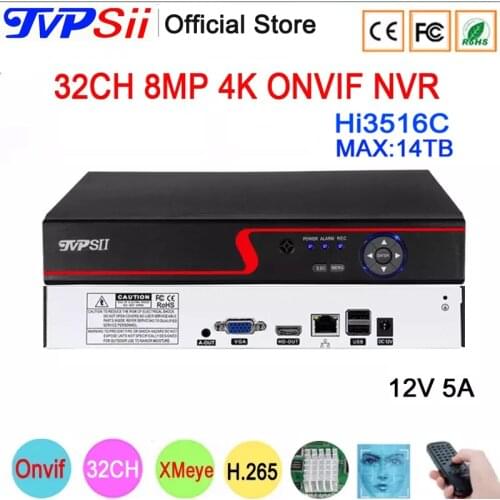 12V 5A Red Panel Hi3536C XMeye Audio Surveillance Video Recorder 8MP 4K 32CH 32 Channel H.265+ Face Detect IP Onvif WIFI NVR DVR