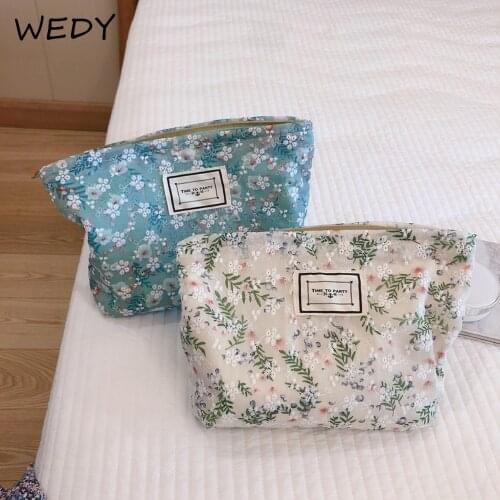 Embroidered Makeup Bag Organizer Korean Floral Cosmetic Pouch Large Travel Makeup Toiletry Bag Cotton Beauty Brush Storage Case