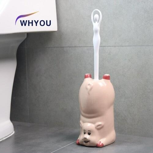 NEWYEARNEW Creative Pig Toilet Brush Holder Cleaning Tools for Toilet Household WC Bathroom Accessories Sets Wedding Gift