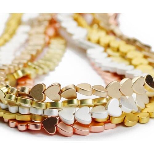 YHBZRET Matte Gold Silvers Hematite Natural Stone 6mm Love heart Spacer Loose Beads For Jewelry Making Diy bracelet necklace