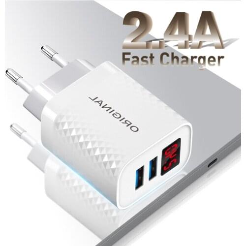 2.4A Fast charger 2 Ports Charger with Digital Display EU/US Plug small&portable Quick Charger Accessories For Mobile Phones