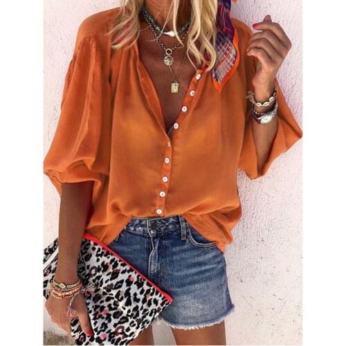 Ladies Casual Holiday Street Loose V Neck Shirt New Spring Autumn Blouse Women Long Sleeve Button Down Blouse Five Color 2019
