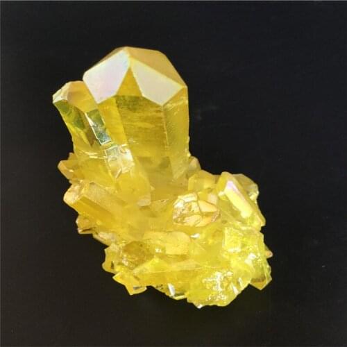 100g HOT Beautiful electroplate yellow aura quartz crystal light with gif stone as cluster For home rainbow decor