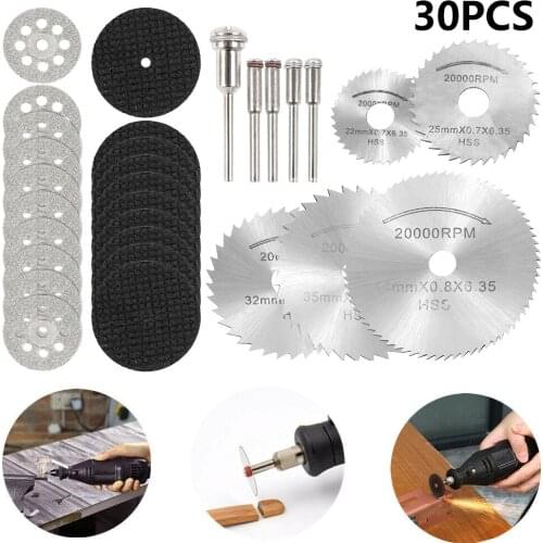 30pcs Metal Cutting Wheel Hss High Speed Steel Rotary Blade Wheel Discs Mandrel For Tools Wood Cutting Saw For Dremel Cutoff