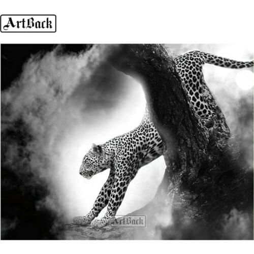 5d diamond painting leopard trunk full square / round diamond embroidery animal black background picture diamond mosaic