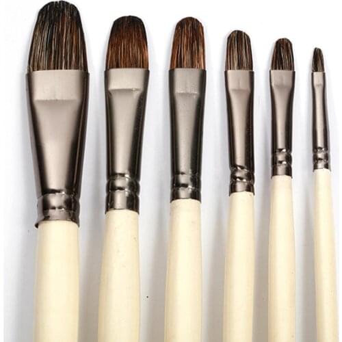 6 Sets Oil Painting Brush Pearlescent Wooden Rod Acrylic Special For Beginner Students