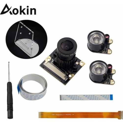 Aokin 5mp Camera Focal Adjustable Night Camera + Acrylic Version Light Holder +2 IR Light + Fcc Cables Kit For Raspberry Pi 3 B