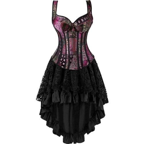 Burlesque Corset And Skirt Set Shoulder Straps Corset Dress Gothic Gowns Corsets And Bustiers Party Plus Size Vintage Sexy