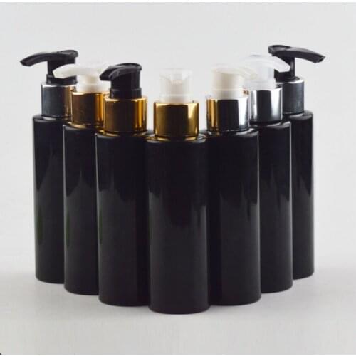 20ps/lot Lotion Bottle 100ml Black Shampoo PET Bottle for Gel With Gold Silver Lotion Dispenser Cosmetic container