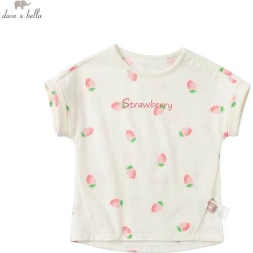 DBJ16501 dave bella summer baby girls cute cartoon letter print T-shirt children tops girl kids fashion tees