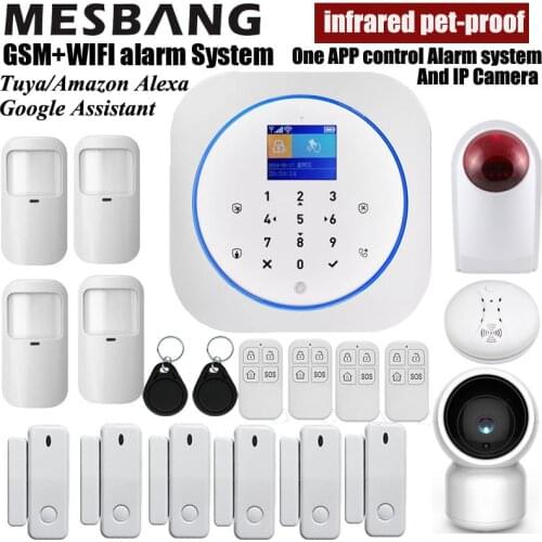 WIFI GSM Home Burglar Security Alarm System Wireless Anti-Pet Motion Detector Tuya Alexa APP IP Camera Russian France Spainsh
