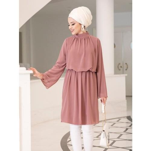 Hijab Tunic Polo Neck Chiffon Fabric Loose Cut Large Size Islamic Clothing High Quality Made in Turkey