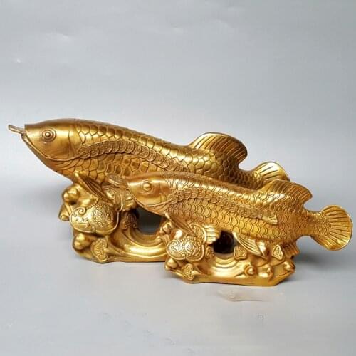 2021 GOOD LUCK BRING IN WEALTH TREASURE HOME BUSINESS MONEY DRAWING EFFICACIOUS TALISMAN # GOLDEN FISH AROWANA BRASS STATUE