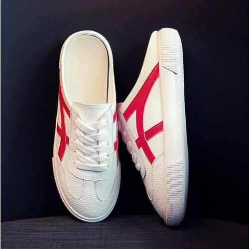 LLUUMIU half shoes for women White Sneakers Fashion Women Outdoor Summer Flats Slip On Flats Lace Up Flats Slides Sport Slipper