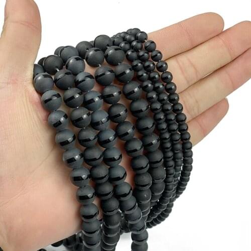 MKTREG Natural Matte black Carnelian Stripe Stone Onyx ball Round 4/6/8/10MM Loose bead for Jewelry bracelet making DIY Findings