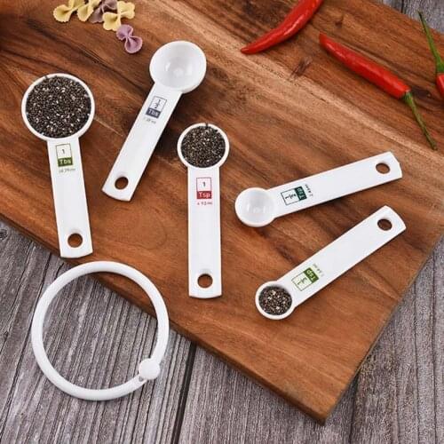 Kitchen Accessories DIY Baking Tools Stackable Combination Measuring Spoons Portable White Multi Purpose with Scale PP 6Pcs/Set