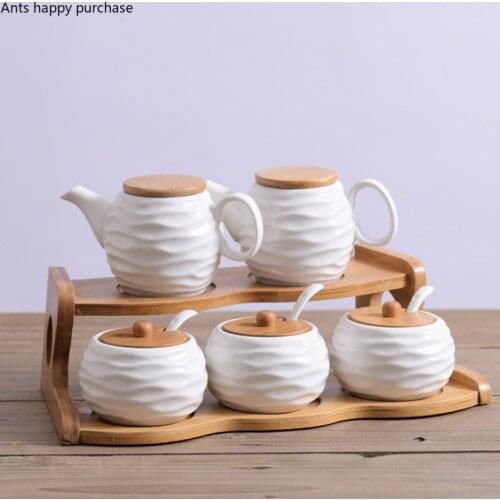 Kitchen Supplies Ceramics Seasoning Jar Set Combination Seasoning Box Three-piece Suit Salt Shaker Vinegar Pot Spice Container