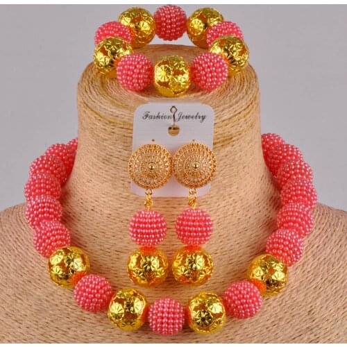 Majalia Nigeria jewelry set African Rose red imitation pearl jewelry female wedding fashion beaded jewelry TT-01