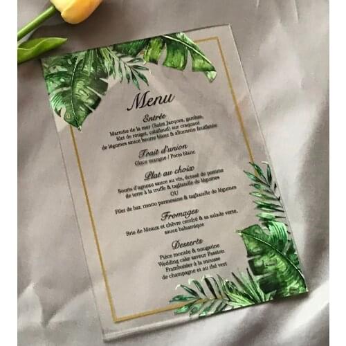 35pcs Palm leaf Resturant Menu,Acrylic Wedding Invitation Cards,The tropical plant Acrylic Menu Cards,Beach Wedding Invitations
