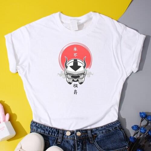 Kawaii Chinese Style T Shirt Never Give Up Women T-Shirts The Last Airbender Cartoon T Shirts Summer Cotton Cool Female Tops Tee