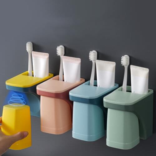 Multifunction Toothbrush Holder Toothpaste Storage Rack Magnetic Adsorption Inverted Cup Wall Mount Bathroom Accessories Set