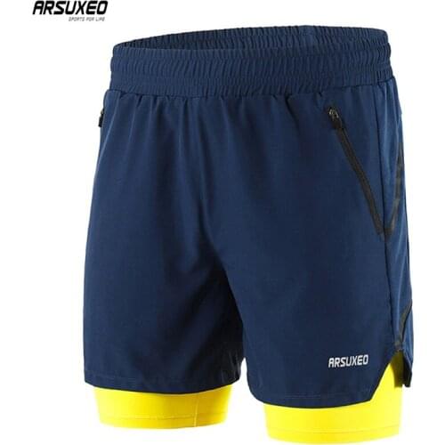 2 in 1 Mens 7" Cycling pants Running Shorts Quick Dry Athletic Training Exercise Jogging Sports Gym Shorts With Zipper Pocket