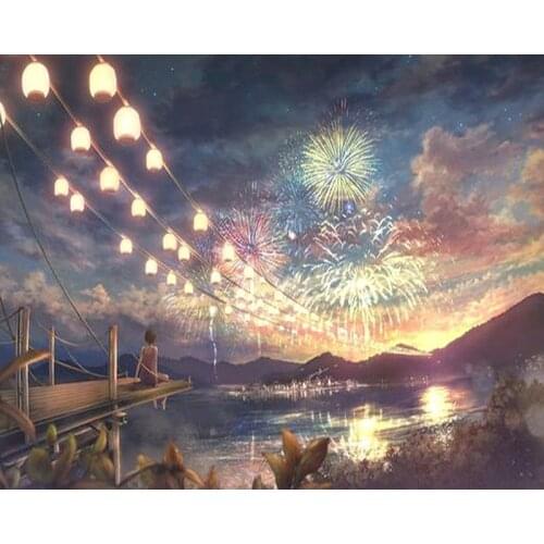 Firework Season Landscape DIY Digital Painting By Numbers Modern Wall Art Canvas Paint Holiday Gift Home Decor 40x50