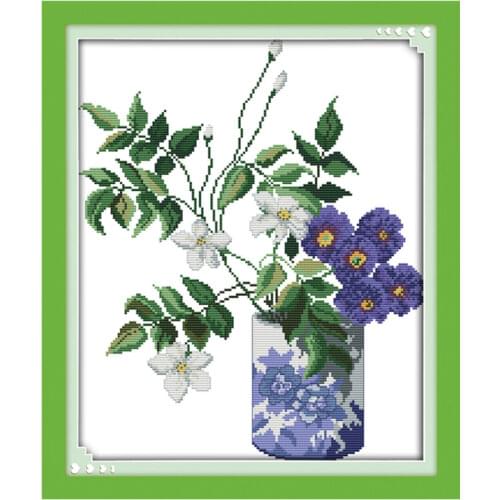 Purple flower vase cross stitch kit flower 14ct printed fabric canvas stitching embroidery DIY handmade needlework