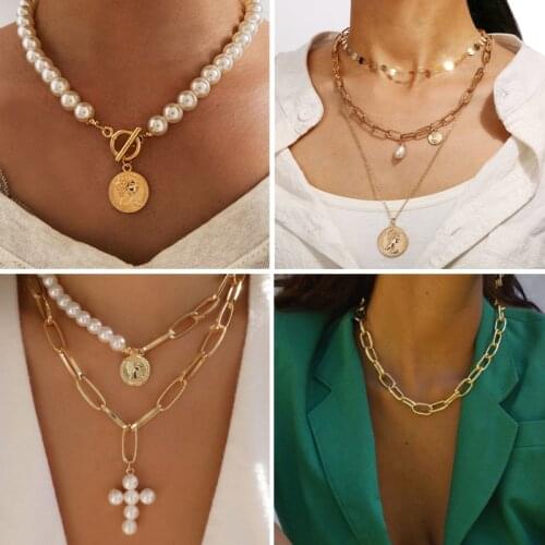 BALANBIU Punk Cute Multilayer Pendant Necklaces For Women Delicate Gold Color Brass Link Chains 2021 Fashion Jewelry