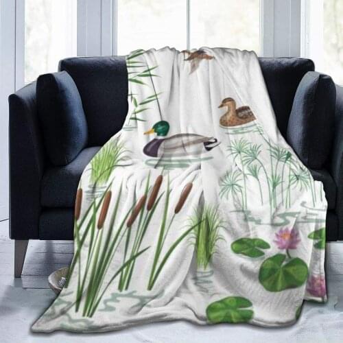 Throw Blanket for Kids Teens Adults Warm Duck Lake Animals and Plants with Lily Flowers Reeds in The Pond Nature Park All Season