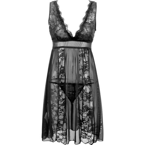 S-6XL Plug Size Sexy Night Dress Black Color Costumes Plug Size Sexy Women Lace Erotic Lingerie Dress Women Sleepwear