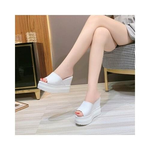 11cm High Heel Slippers Women 2020 Summer Thick Bottom Soft Comfortable Versatile Increased Slope Heel Sandals Womens Shoe Home