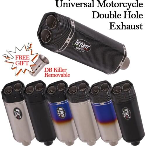 Universal Motorcycle Double Outlet Hole DB Killer Exhaust For H2 Z1000 R3 MT09 MT10 KTM690 Modified Escape Silencer Pipe Muffler