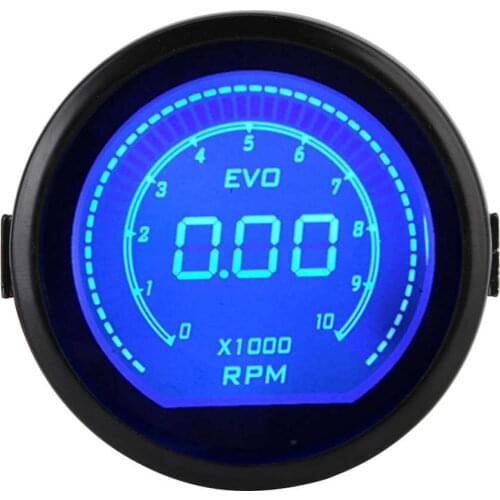 Universal LCD Digital Tachometer 2" 52mm RPM Meter EVO Series Red Blue Backlight 12V Car Tachometer 0-9990RPM